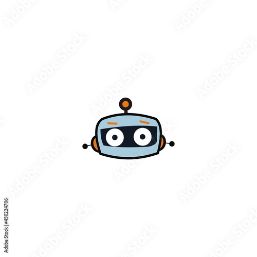 cute little robot robotic lessons and educational program vector logo template with lettering composition
