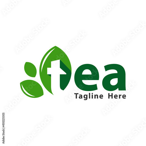 green and natural tea illustration logo