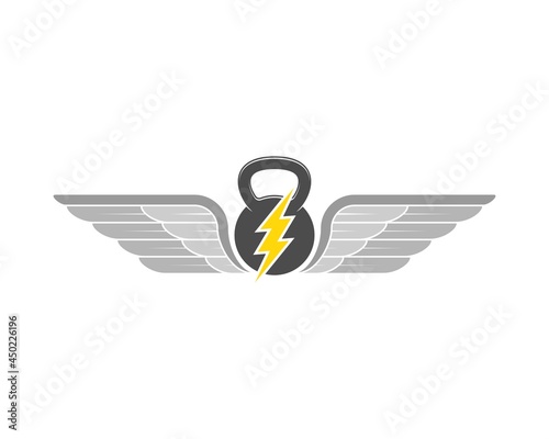 Gym kettle bell with lightning and wings