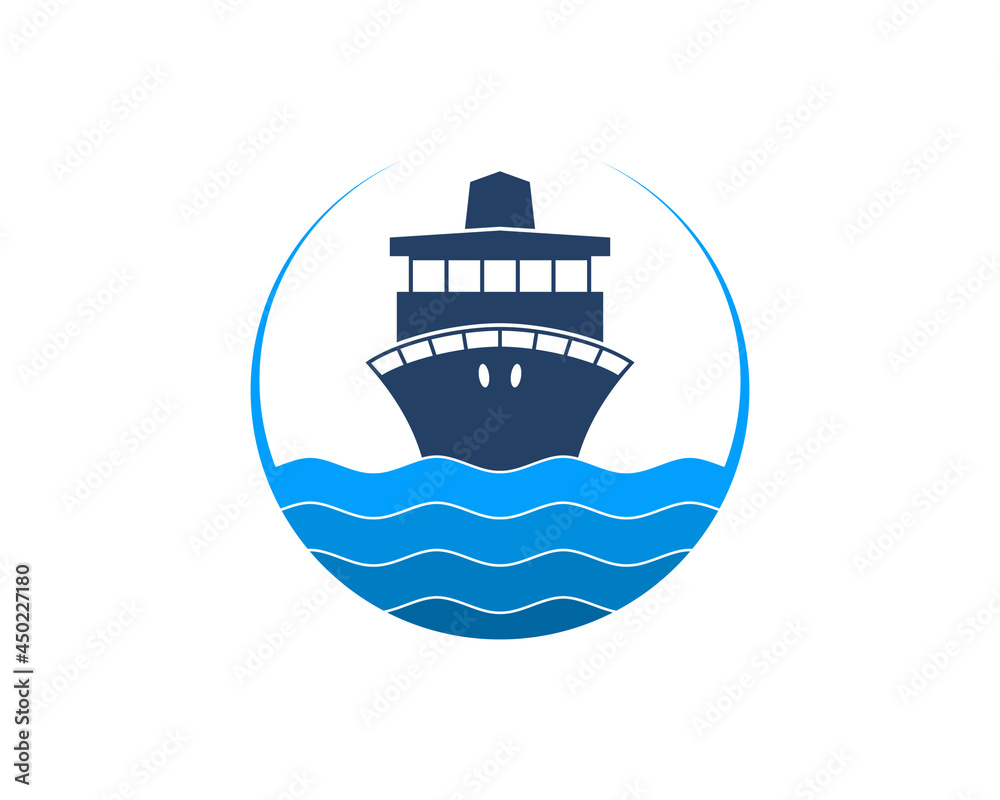 Cruise ship on the sea water logo