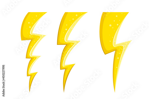 Electric lightnings and thunderbolts in comic style. Cartoon lightnings set. Vector illustration isolated in white background