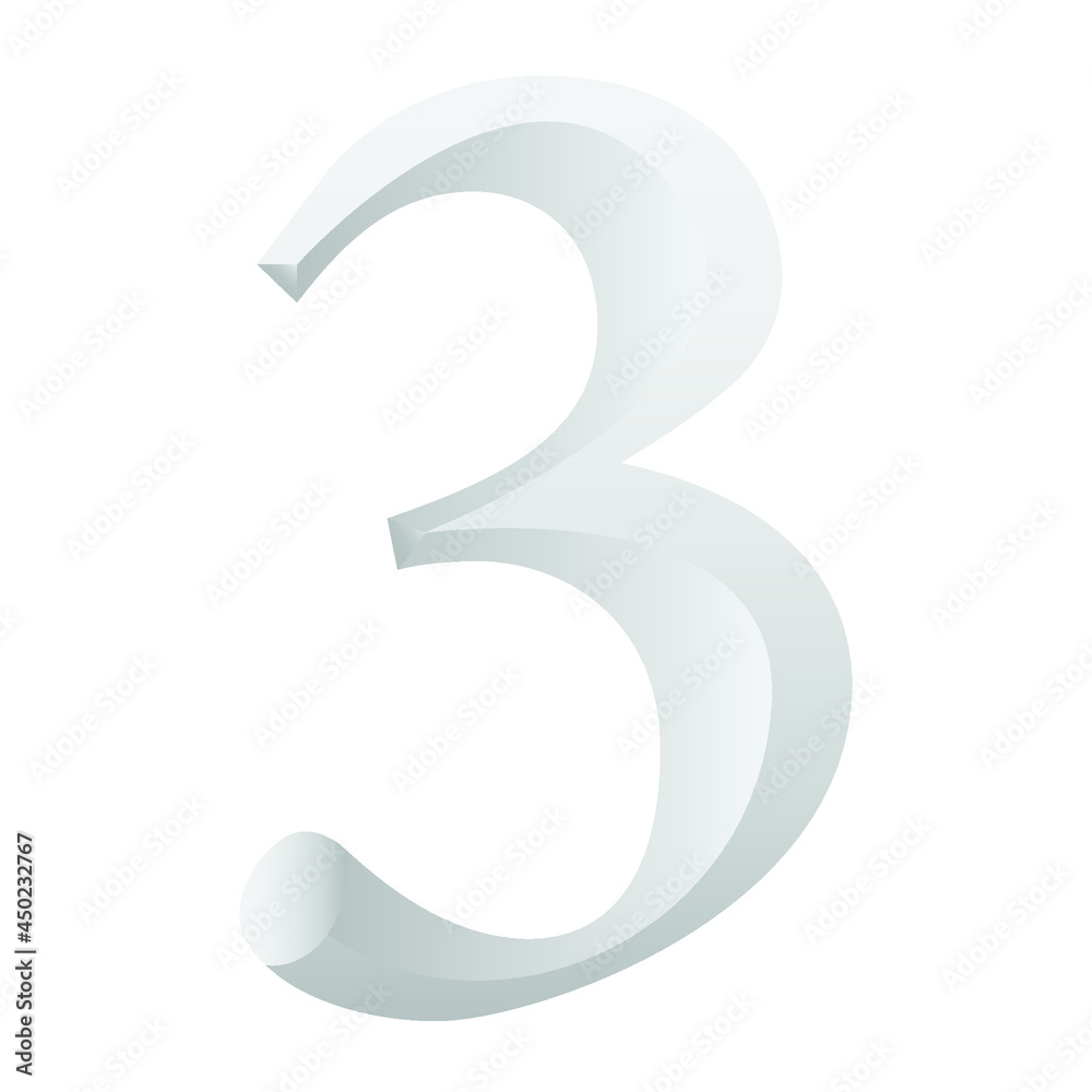 Silver Number Three Vector Illustration With Gradient Isolated On White Background. Silver Number Three Vector Illustration With Gradient Isolated On White Background.