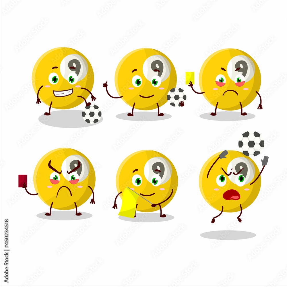 Billiards ball cartoon character working as a Football referee Billiards ball cartoon character working as a Football referee