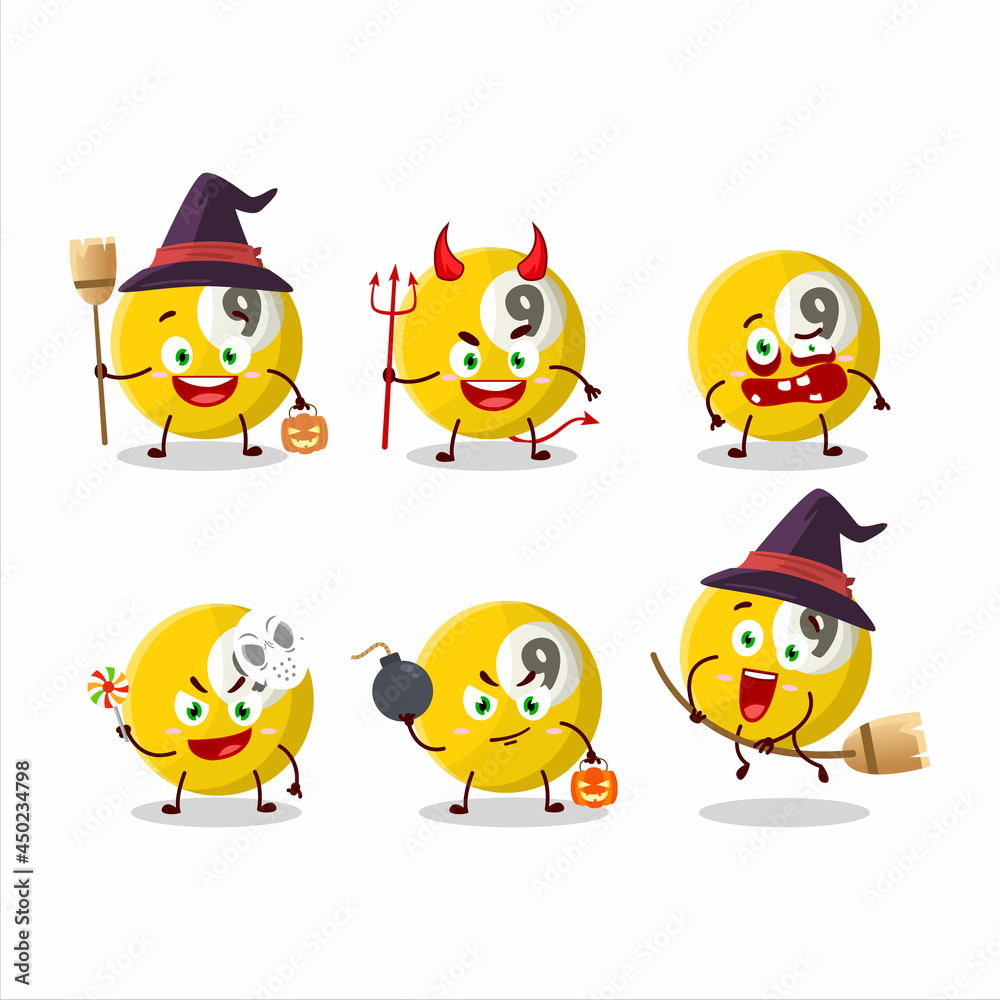 Halloween expression emoticons with cartoon character of billiards ball