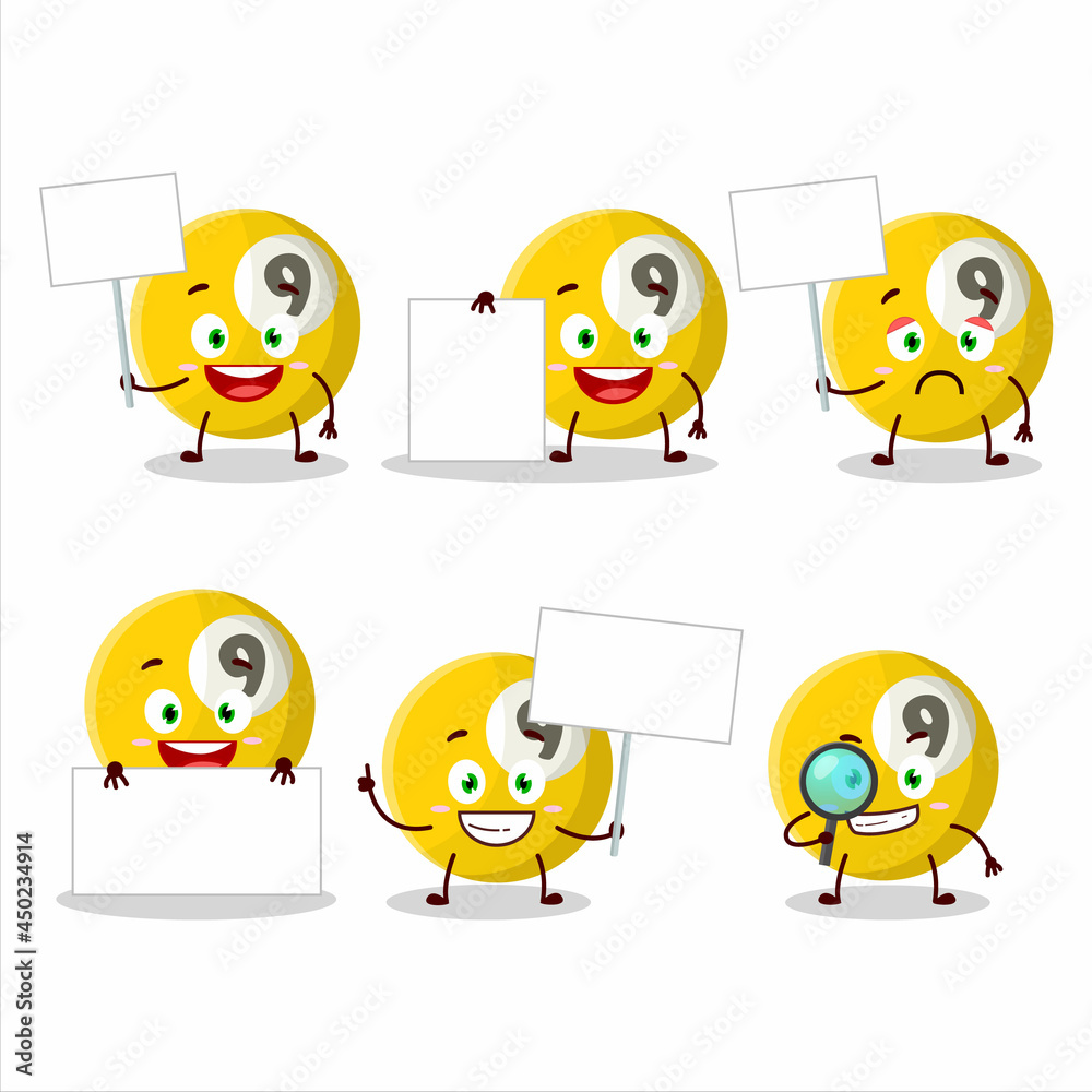 Billiards ball cartoon character bring information board Billiards ball cartoon character bring information board