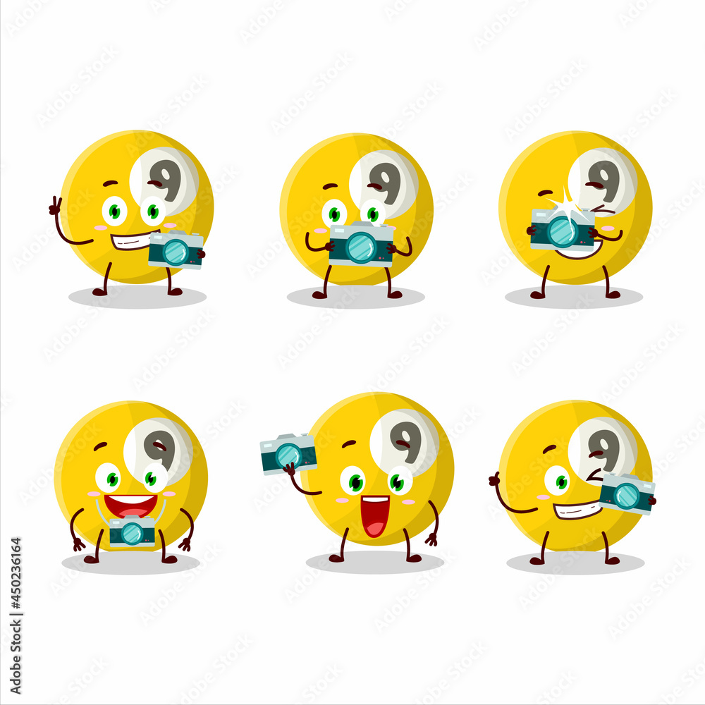 Photographer profession emoticon with billiards ball cartoon character