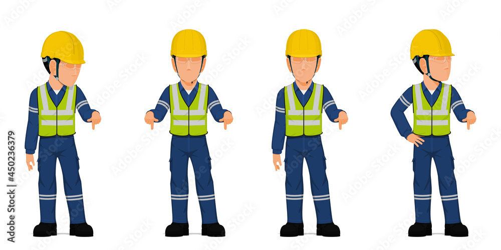 set of industrial worker is pointing down