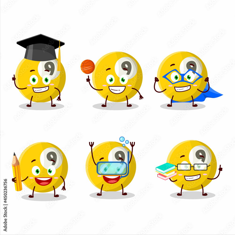 School student of billiards ball cartoon character with various expressions