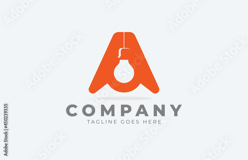 Initial A Electric Lamp Logo. flat design logo template, vector illustration