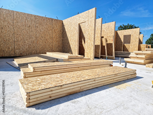 Construction of new and modern prefabricated modular house photo