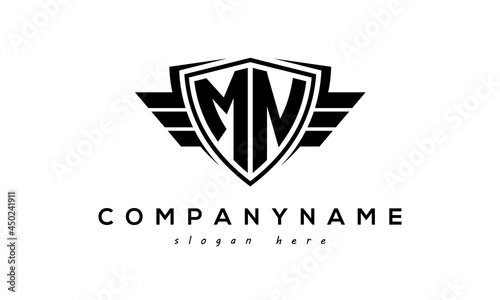  Wings shield letter MN logo vector