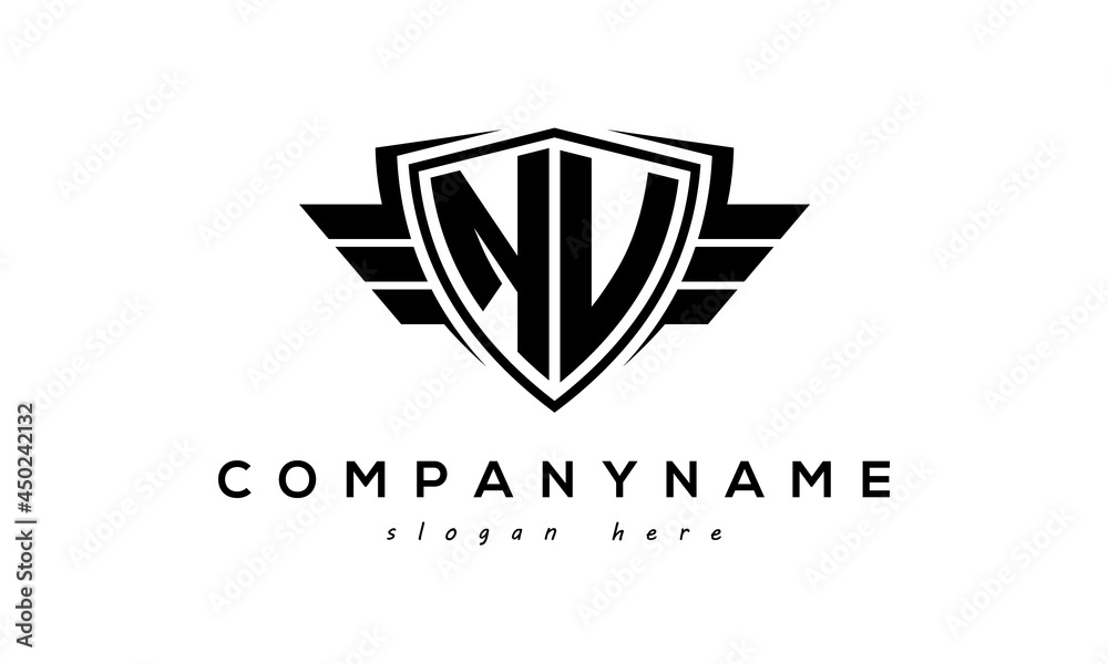 Wings shield letter NU logo vector Wings shield letter NU logo vector