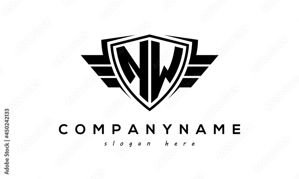 Wings shield letter NW logo vector Wings shield letter NW logo vector