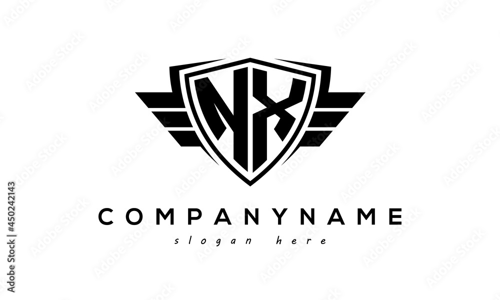 Wings shield letter NX logo vector Wings shield letter NX logo vector