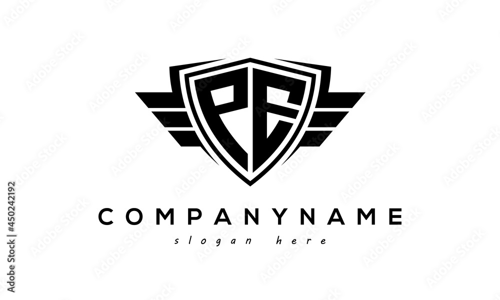 Wings shield letter PE logo vector Wings shield letter PE logo vector