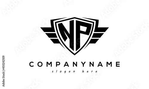 Wings shield letter NP logo vector