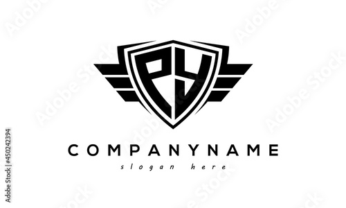 Wings shield letter PY logo vector