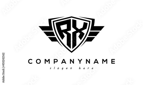 Wings shield letter RX logo vector