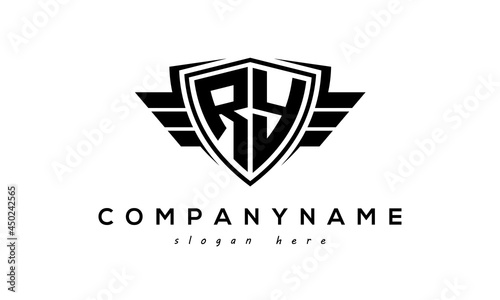 Wings shield letter RY logo vector