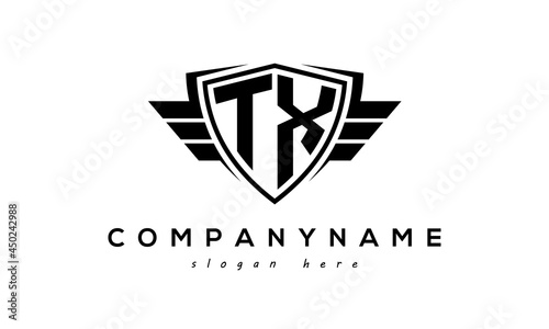 Wings shield letter TX logo vector