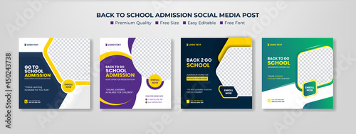 School Admission social media post, Back to school admission social media post, promotional discount banner template design. Back to School admission by social media Instagram, Facebook post kit, 