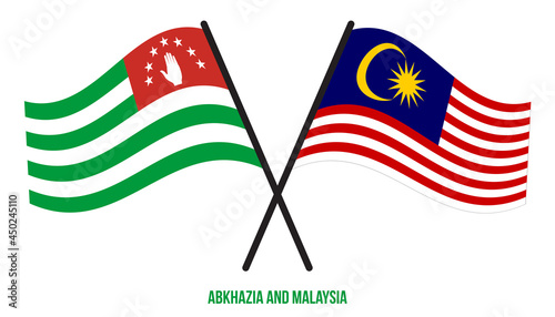 Abkhazia and Malaysia Flags Crossed And Waving Flat Style. Official Proportion. Correct Colors.