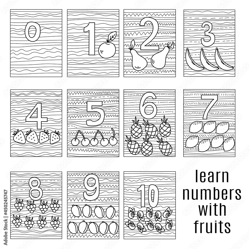 Learn Numbers Using Fruits A Set Of Coloring Pages From Zero To Ten