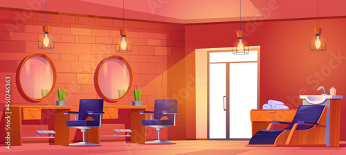 Hair salon or barbershop with hairdressing chairs