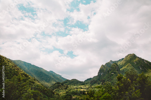 natural landscape with green mountain peaks in summer