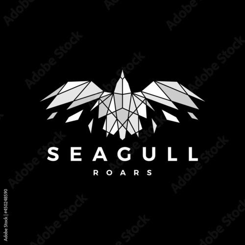 geometric seagull polygonal broken glass roar flying logo vector icon illustration