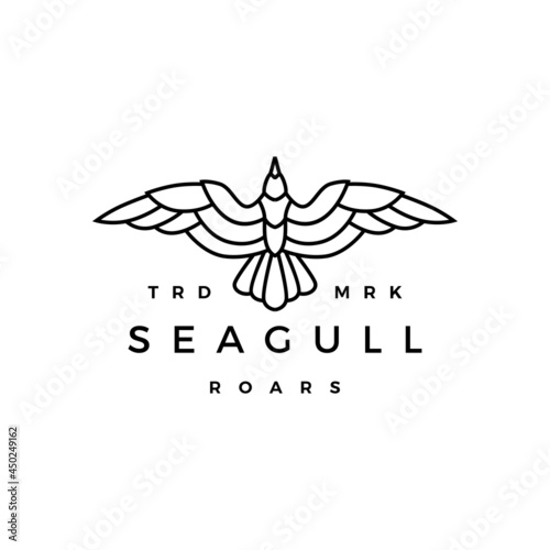 seagull line outline monoline roar flat flying logo vector icon illustration