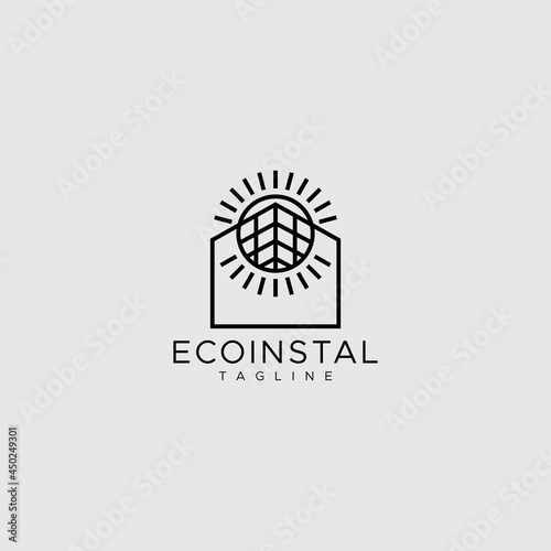 Renewable energy, solar panel station concept, electricity, vector line icon