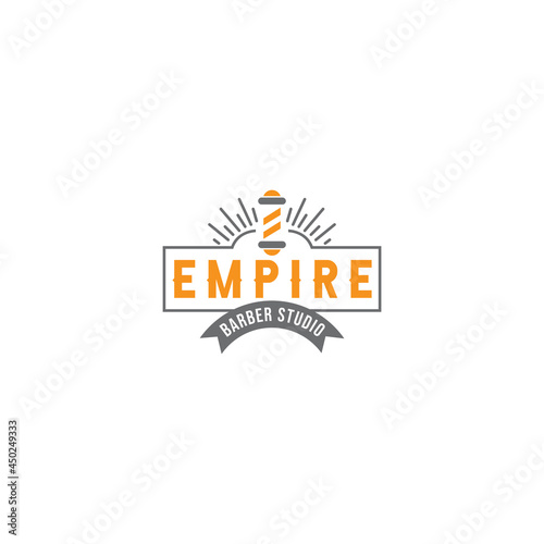 Barbershop logo vintage classic style, salon fashion haircut pomade badge icon simple minimalist modern, barber pole razor shave scissor razor blade retro symbol vector. luxury elegant design