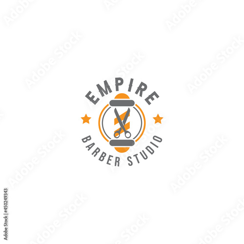 Barbershop logo vintage classic style, salon fashion haircut pomade badge icon simple minimalist modern, barber pole razor shave scissor razor blade retro symbol vector. luxury elegant design