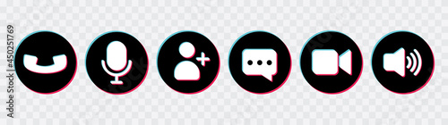 Video conference, set of buttons template for mobile phone online app, ui. online meeting workspace, internet talk, vector illustration.