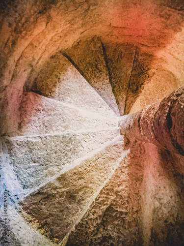 stone stairs in the bell tower of the church in Zabaldika, Navarra, Spain on the Pilgrim Way of St James - Camino De Santiago  photo