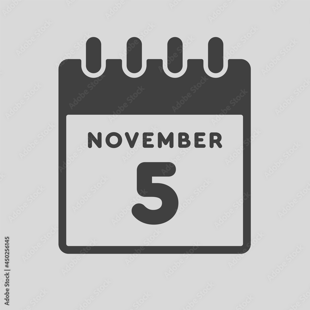 Icon day date 5 November, template calendar page Icon day date 5 November, template calendar page