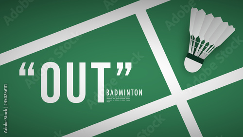 White badminton shuttlecock out line white line on green background badminton court indoor badminton sports wallpaper with copy space  ,  illustration Vector EPS 10