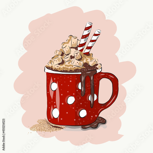 christmas drink in a red mug with marshmallows