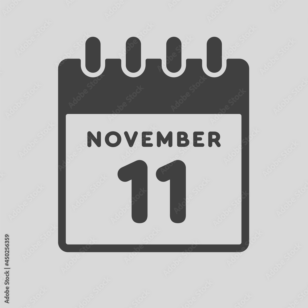 Icon day date 11 November, template calendar page