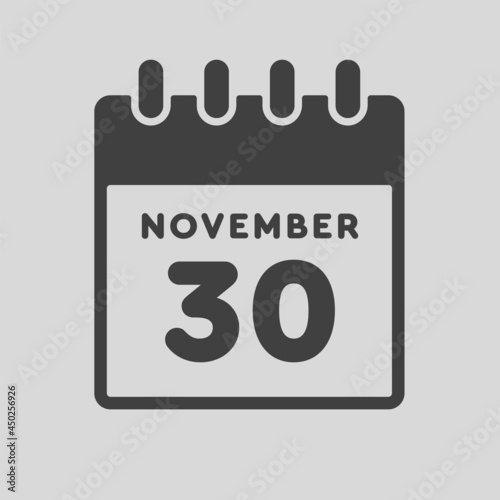 Icon day date 30 November, template calendar page