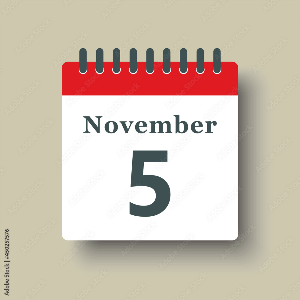 Icon day date 5 November, template calendar page Icon day date 5 November, template calendar page