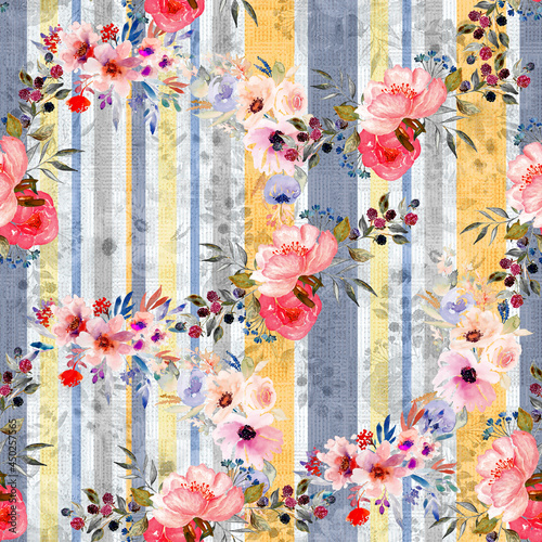 Fototapeta Naklejka Na Ścianę i Meble -  seamless flower and stripes pattern
