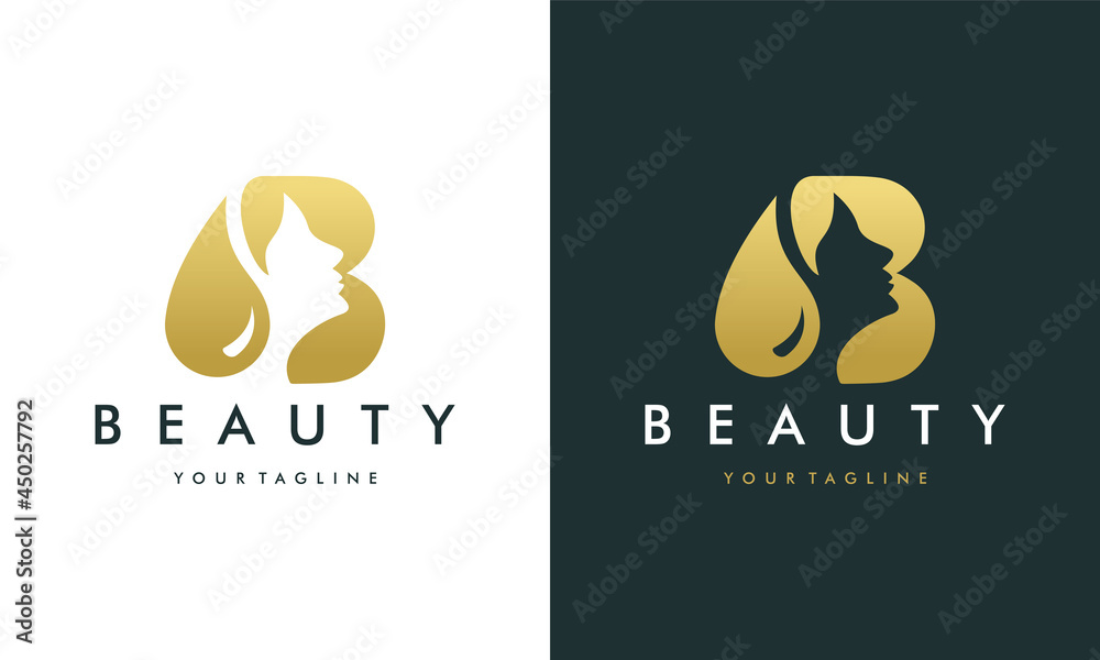 Vetor de B Letter Luxury Beauty Face Logo Design Vector do Stock ...