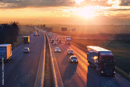 Fototapeta Naklejka Na Ścianę i Meble -  Logistic and transport. Highway transport.Road safety