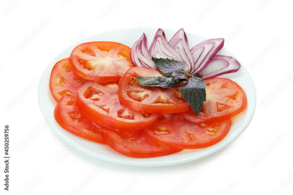 Tasty tomato carpaccio isolated on white background Tasty tomato carpaccio isolated on white background