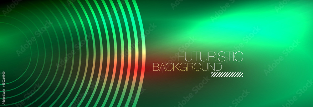 Dark abstract background with glowing neon circles. Trendy layout template for business or technology presentation, internet poster or web brochure cover, wallpaper Dark abstract background with glowing neon circles. Trendy layout template for business or technology presentation, internet poster or web brochure cover, wallpaper