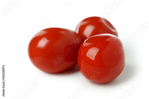 Pickled red tomato isolated on white background