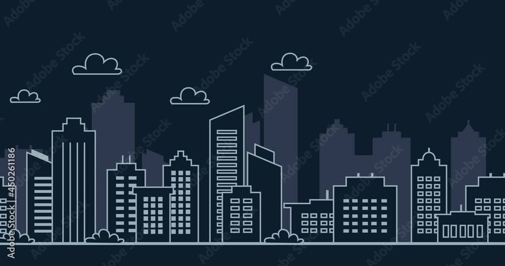 dark atmosphere at night urban buildings in an outline animation video dark atmosphere at night urban buildings in an outline animation video