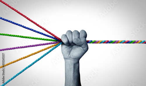 Management skills leadership as a leader organizing diverse ropes into one cohesive rope as a business concept for strategy and control. photo